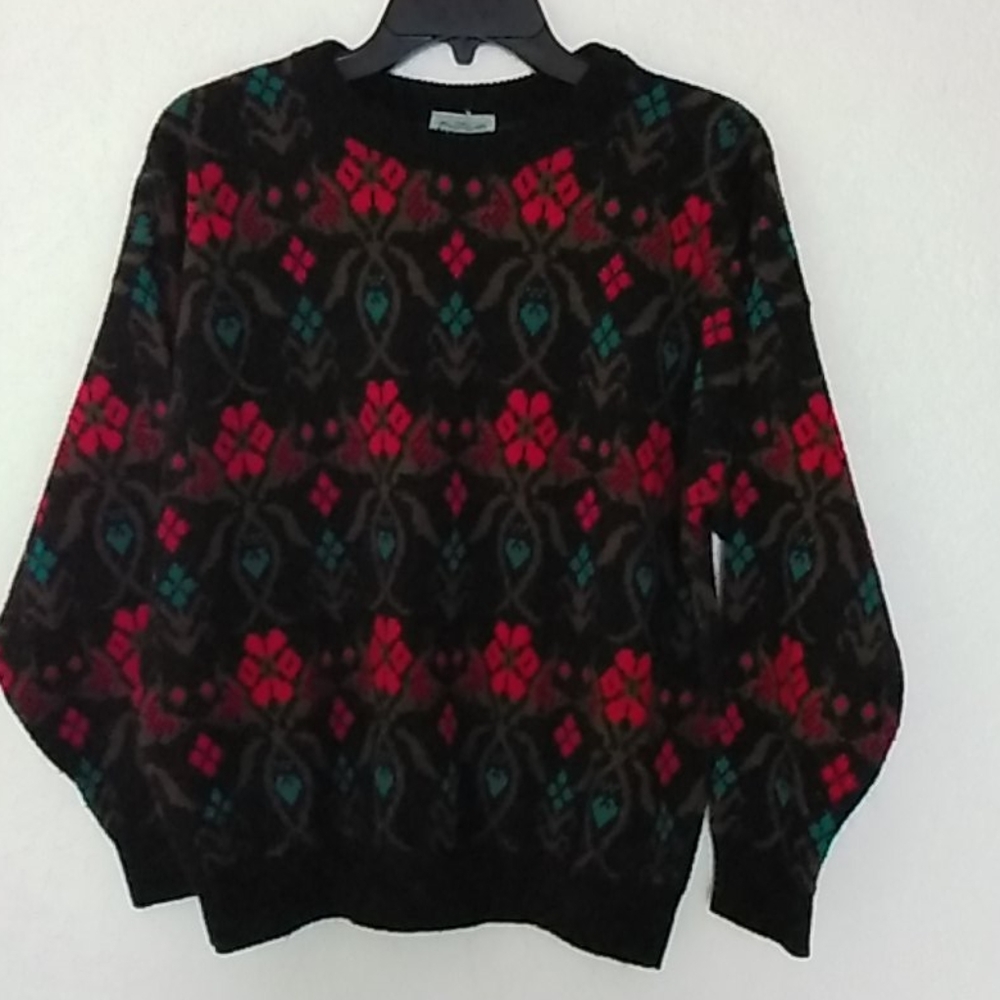 Vintage  80s  NIKKI FLORAL PATTERN SWEATER